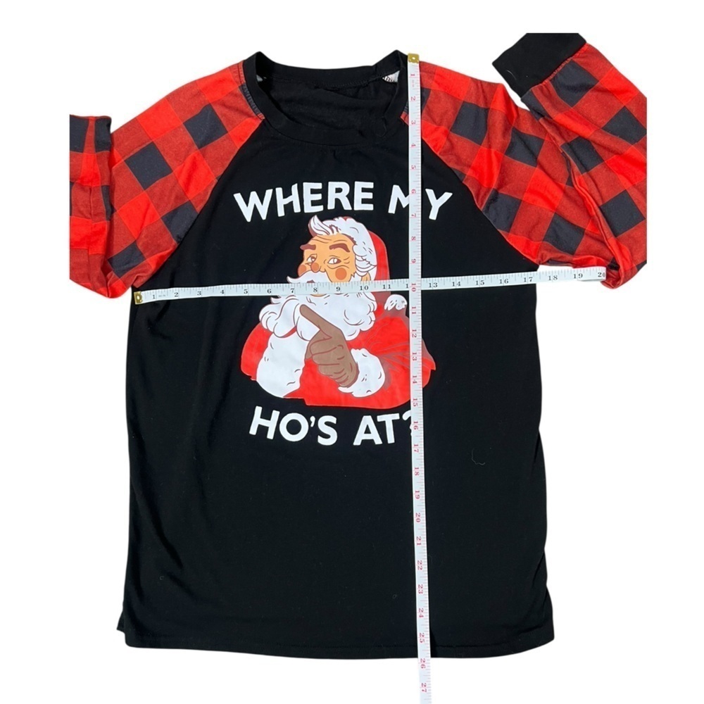 Black and Red Long Sleeve Funny Graphic Christmas Tee - Picture 7 of 9